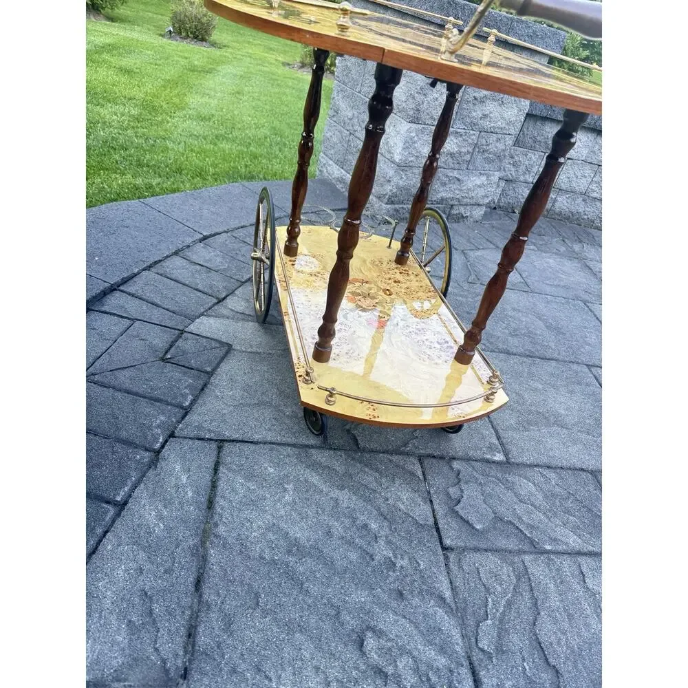 VTG Italian Marquetry Tea & Bar Cart Wood Serving Drop Leaf ~Great For Display